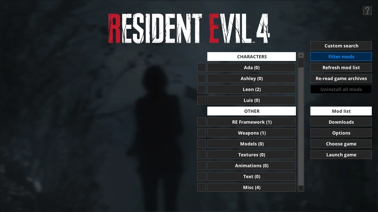 Fluffy Mod Manager interface for Resident Evil 4